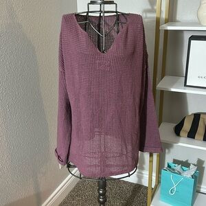 Size medium large waffle knit sweater Dusty rose long sleeve nwot